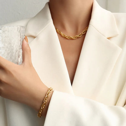 Gold chain necklace side view