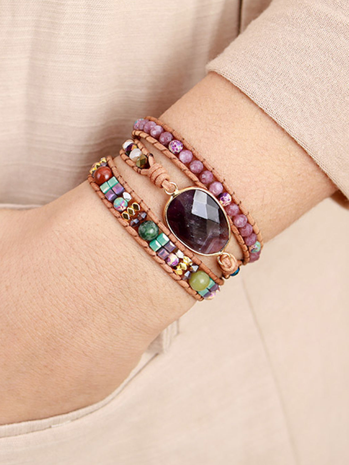 Amethyst layered natural stone bracelet