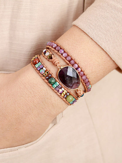 Amethyst layered natural stone bracelet