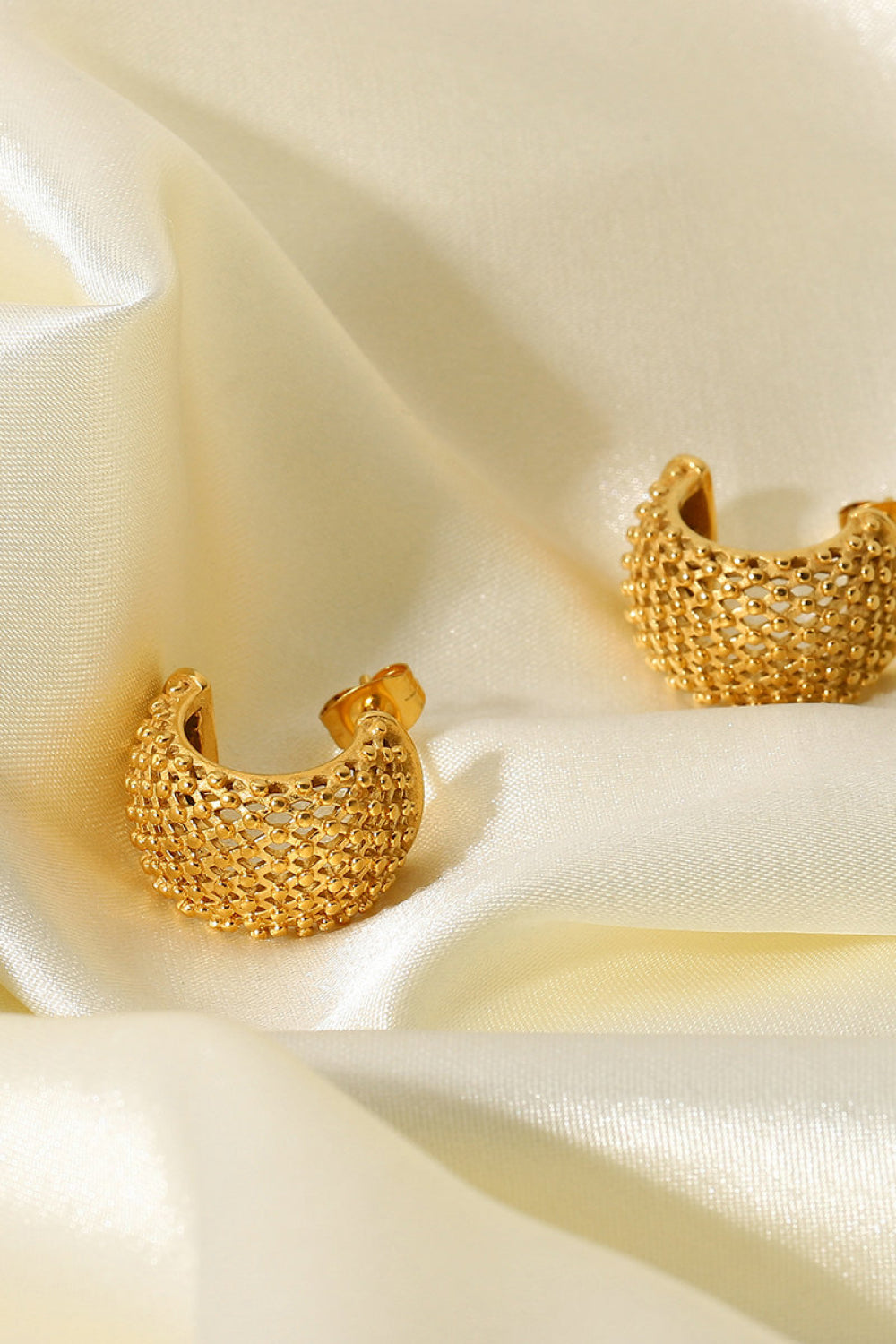 Mesh hoop earrings close-up