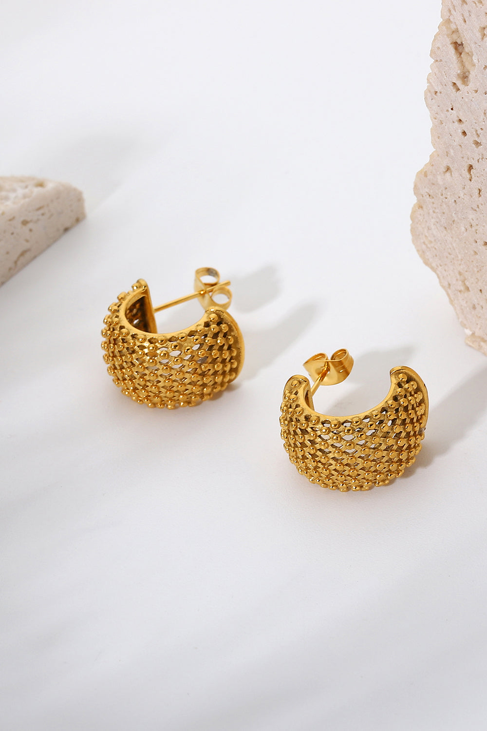 Stainless steel mesh hoop earrings side view
