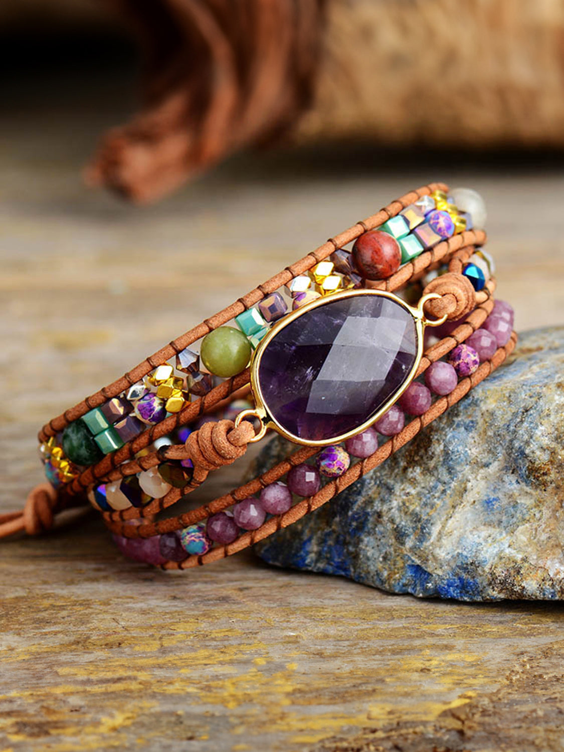 Deep purple amethyst bracelet close-up