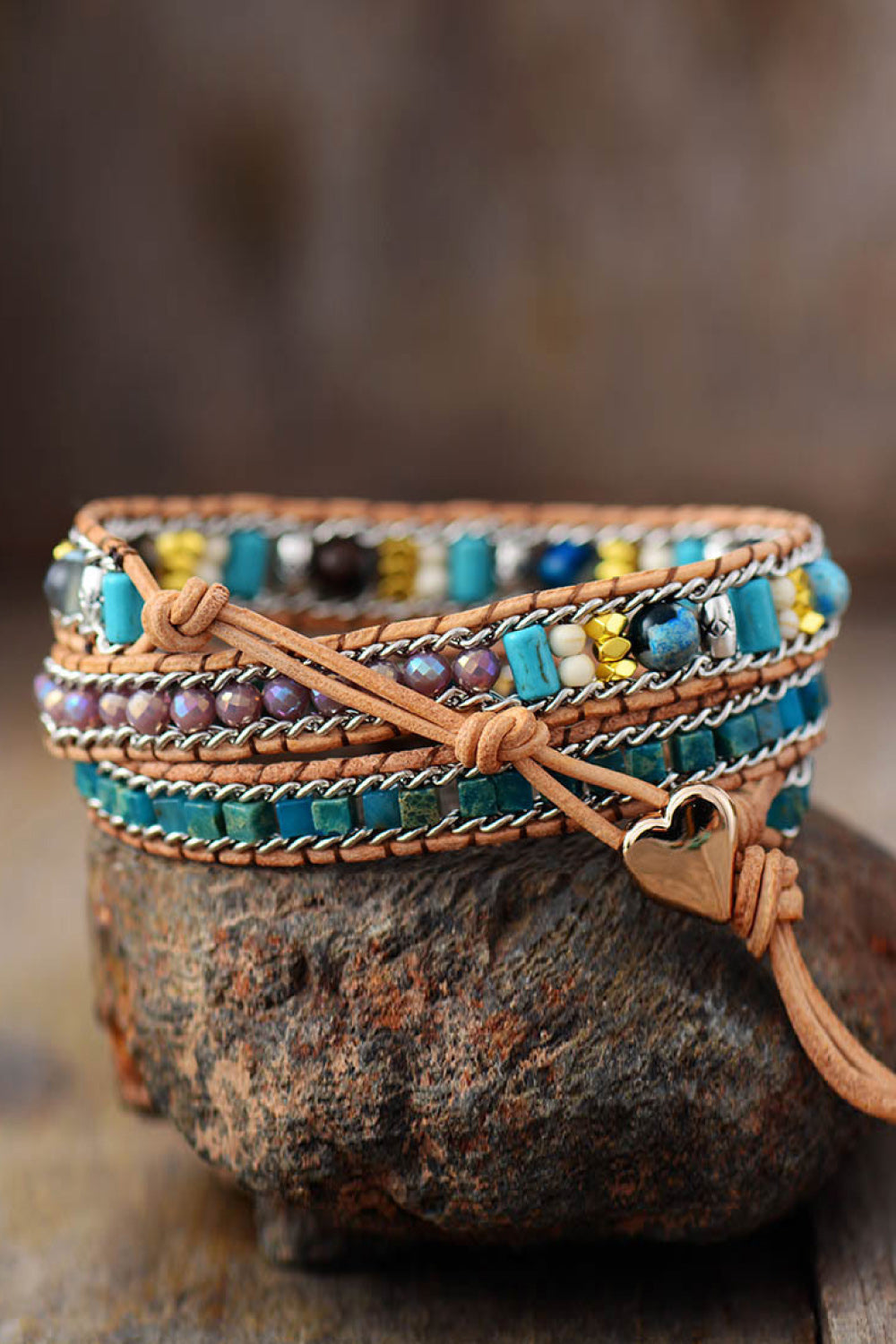 Teal layered heart bracelet detail