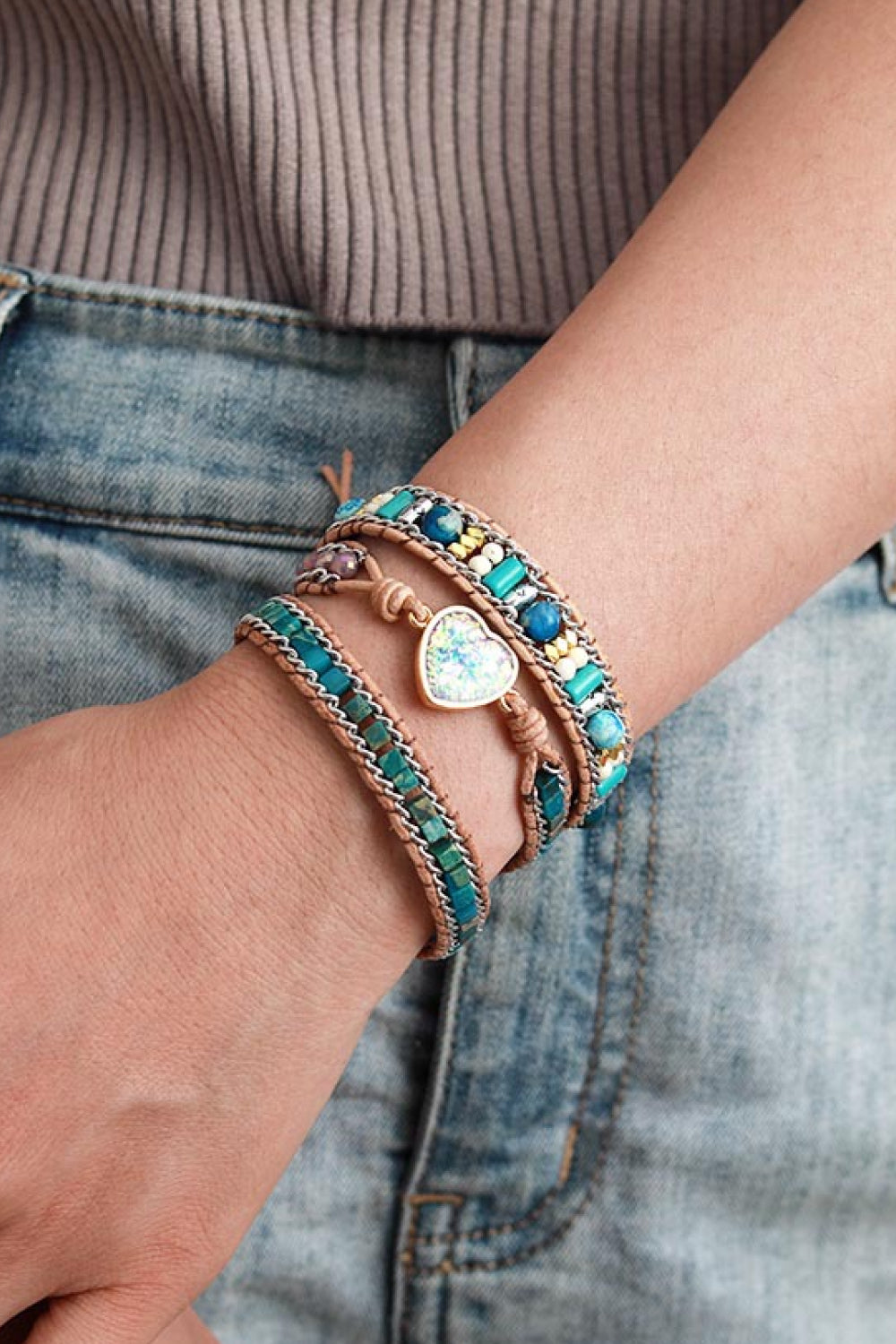 Teal layered bracelet alternate view