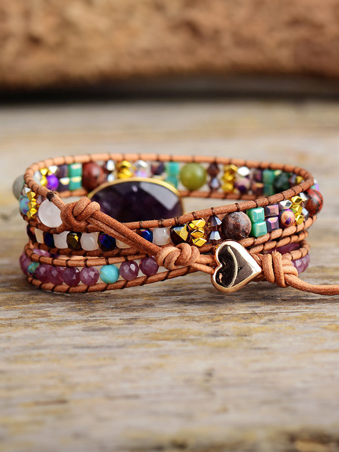 Amethyst layered bracelet side view