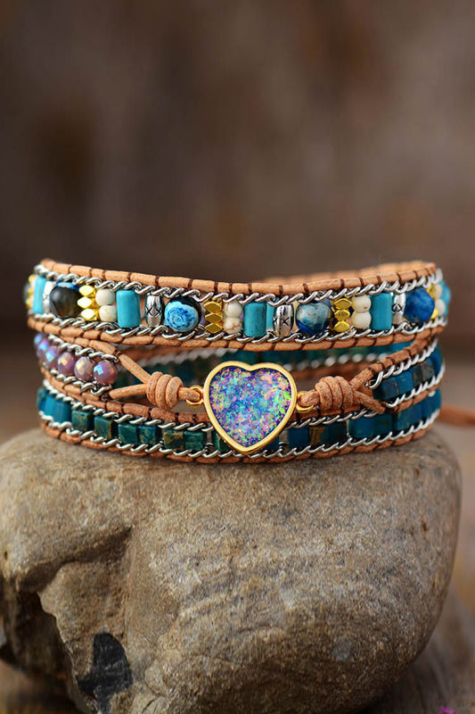 Teal natural stone heart bracelet