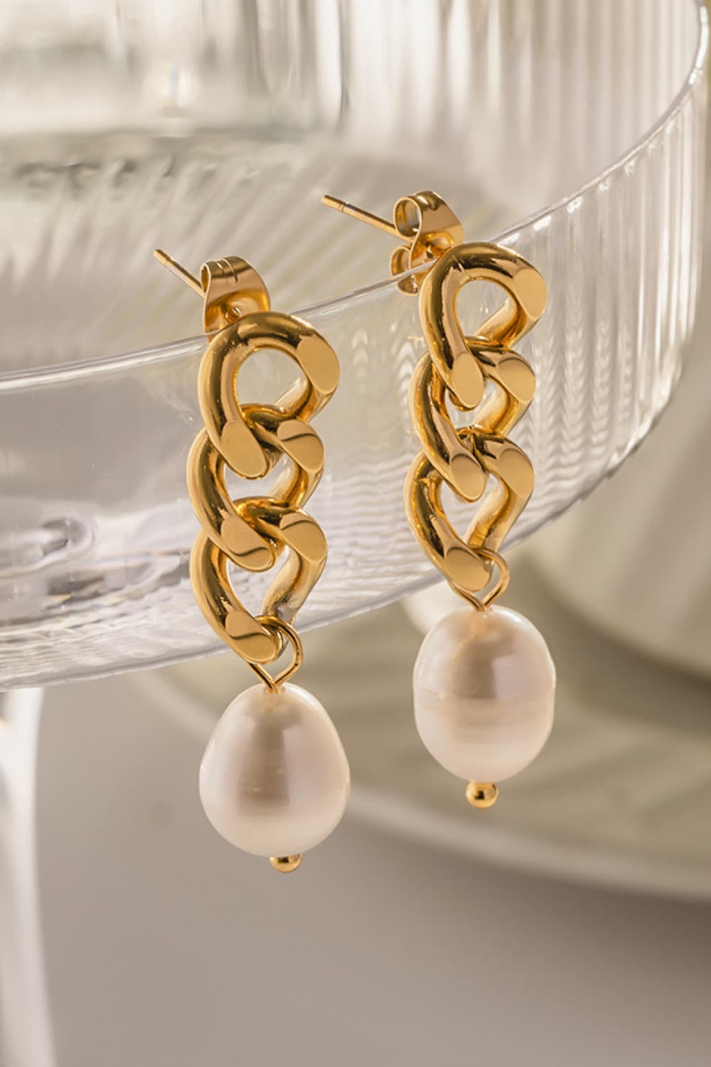 Modern pearl earrings alternate view