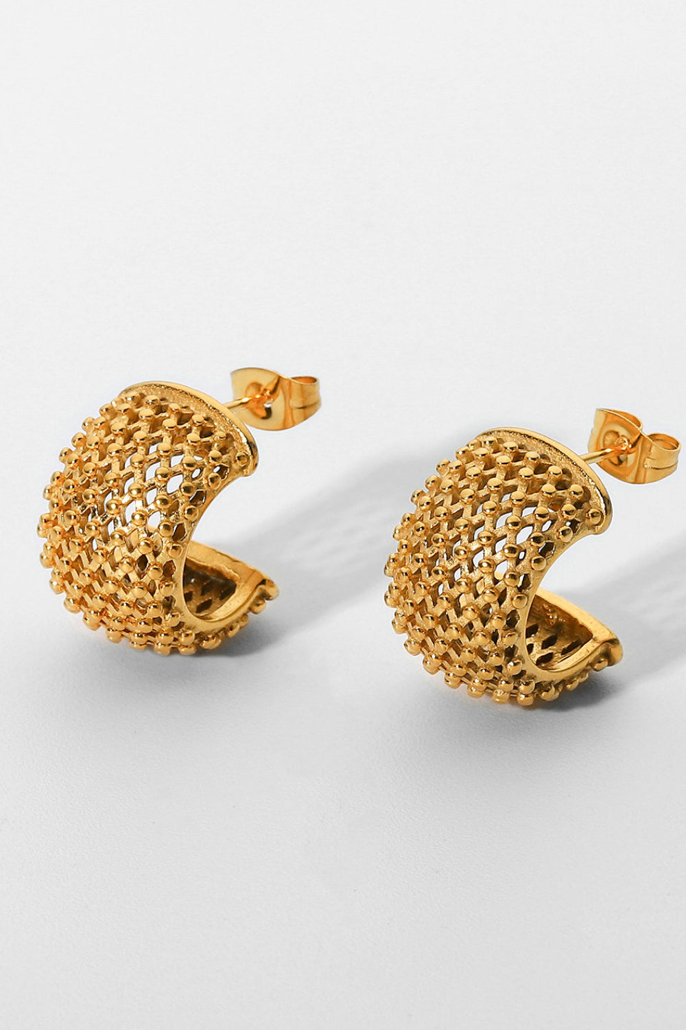Gold stainless steel mesh hoop earrings