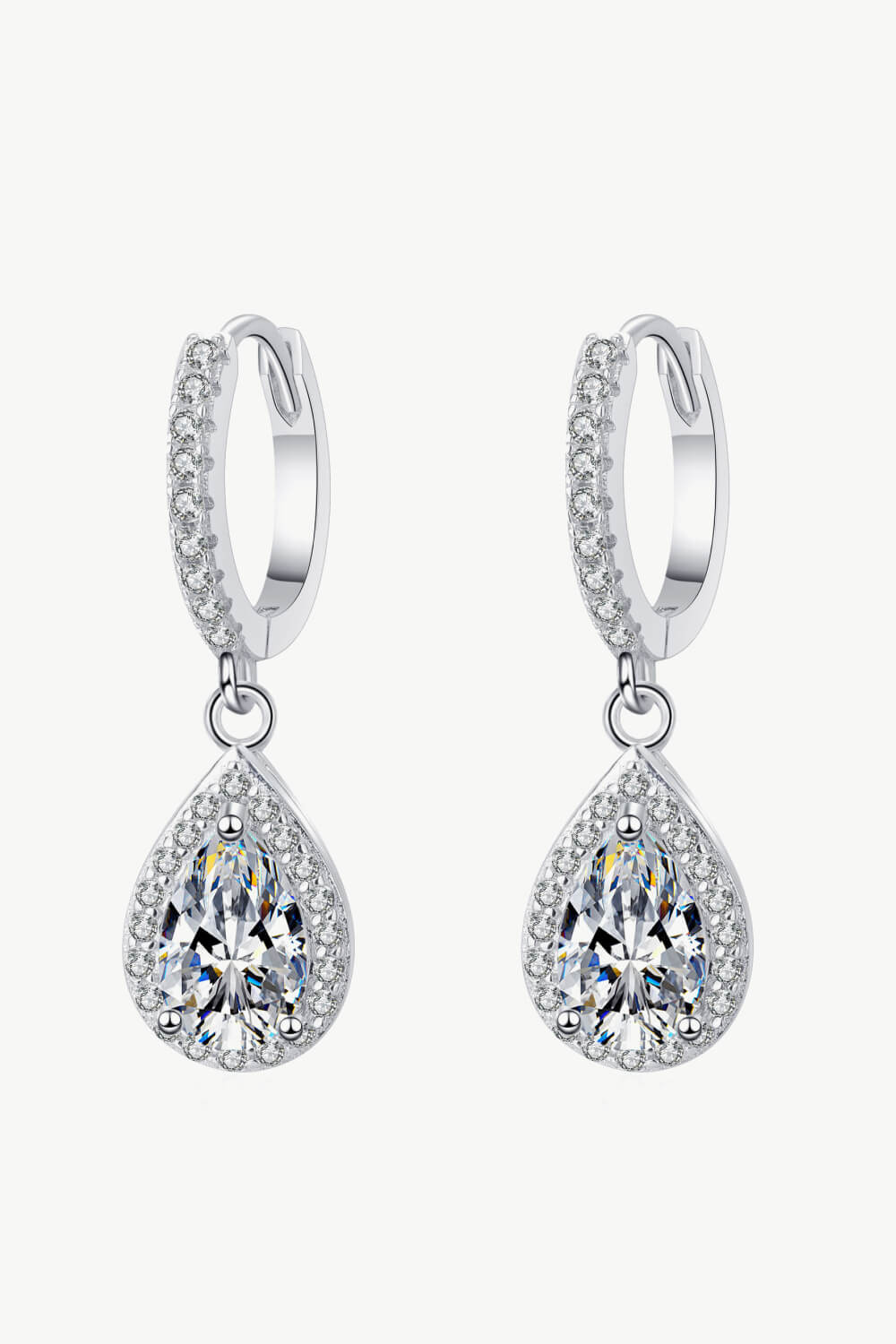 Silver moissanite teardrop earrings